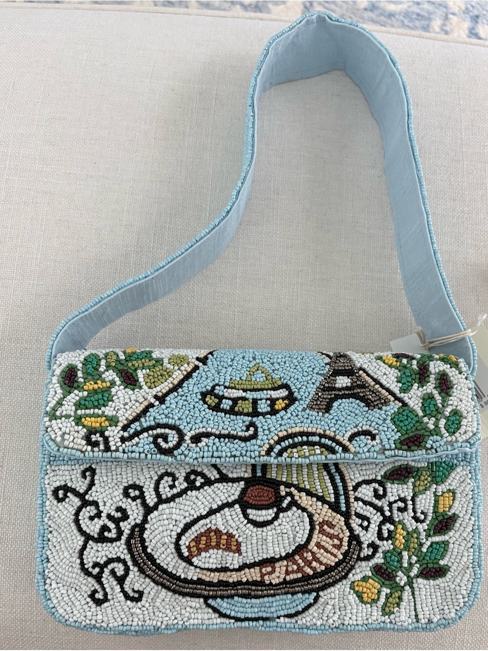 Bonjour! Sol & Mer Beaded Shoulder Purse featuring the Eiffel Tower, Paris Theme